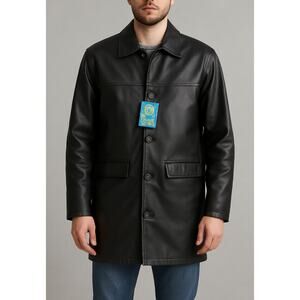 Alta V Moda Italian Leather Coat Mens Size 44 Black Quilted Lined Italy Made NWT